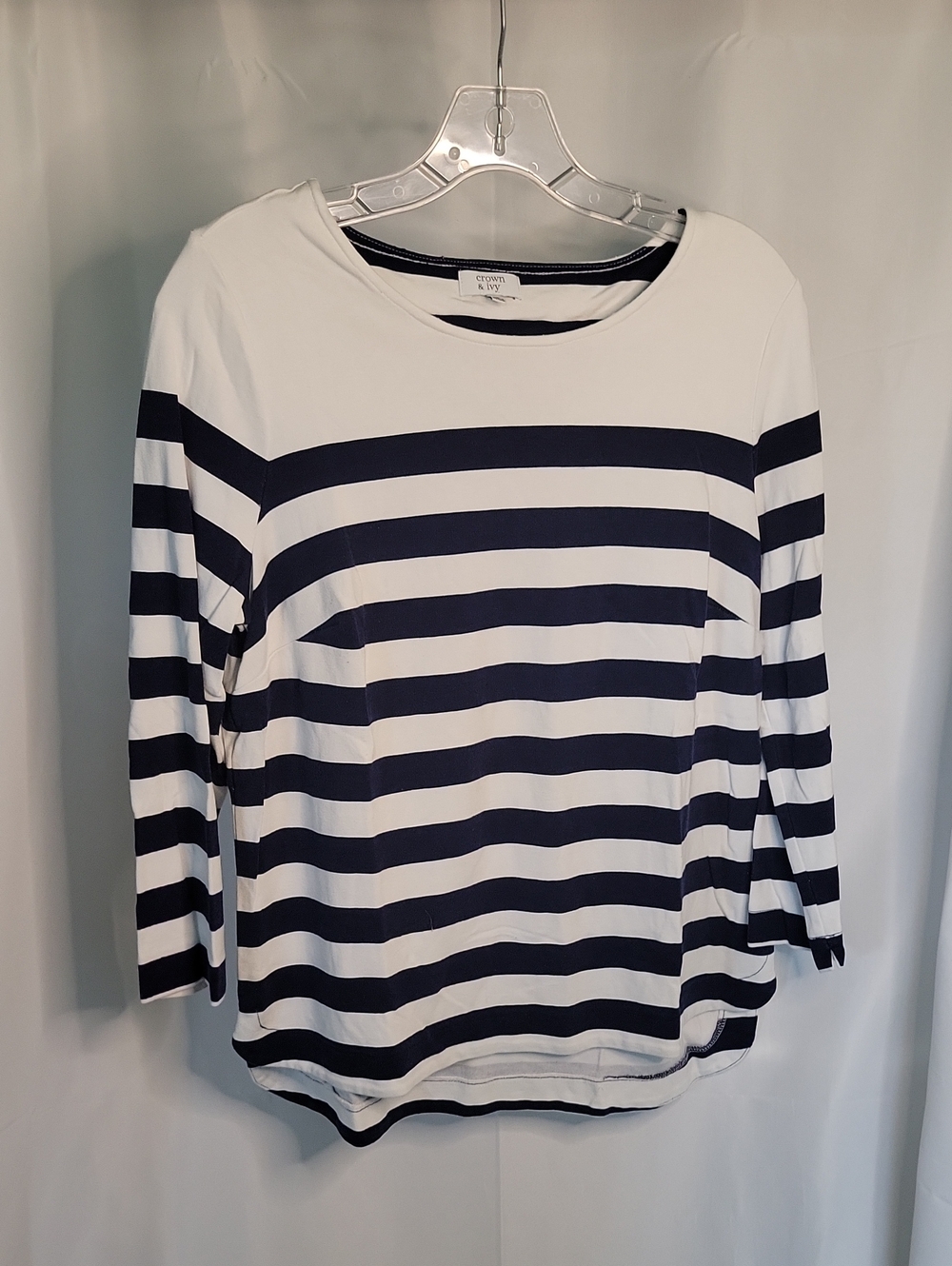 crown & ivy Navy and White Striped Long Sleeve Tee Shirt